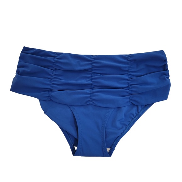 SHAN Bikini Bottom Size 6 Blue Ruched Flattering Coverage Bright Swim NWT NEW - Picture 1 of 9